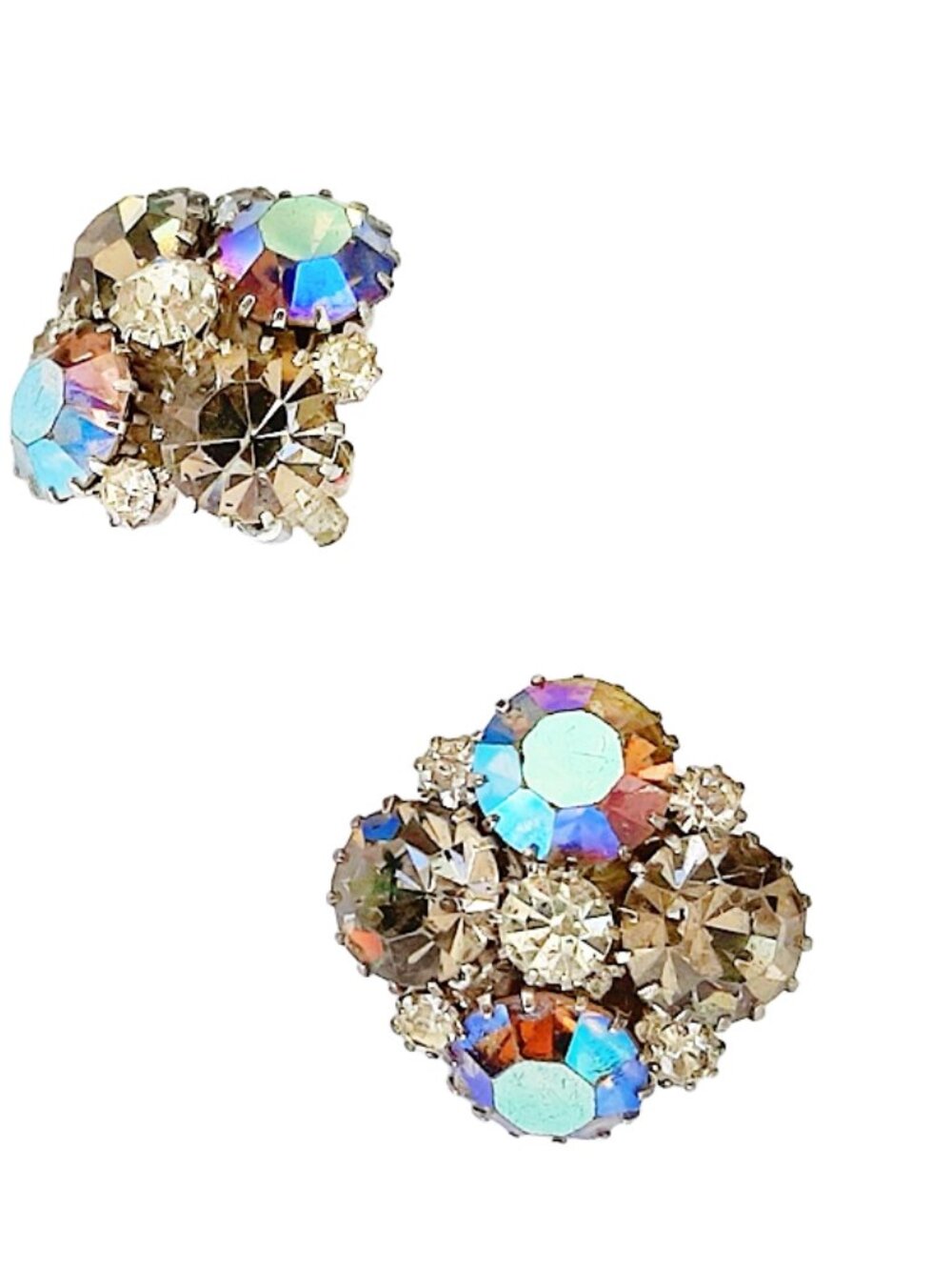 1960s Vintage Large Glowing Aurora Borealis Rhinestone Designer Earrings Weis